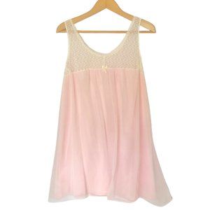 Vintage 50s Sears Babydoll Sheer Pink Gossamer Chemise Lingerie Mini Slip Dress